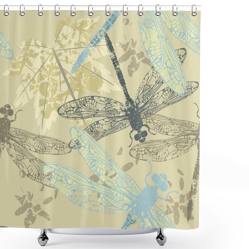 Personality  Autumn Pattern With Maple Leaf And Dragonfly's Shower Curtains