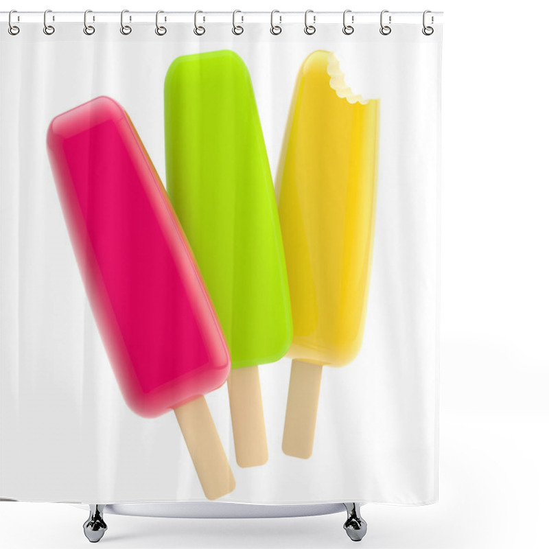 Personality  Three Glossy Popsicles Isolated Shower Curtains