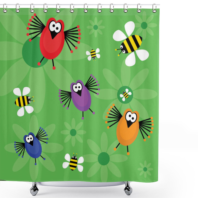 Personality  Funky Birds And Bees Shower Curtains