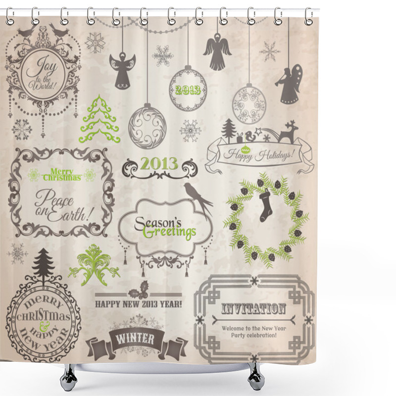 Personality  Vector Set: Christmas Calligraphic Design Elements And Page Deco Shower Curtains