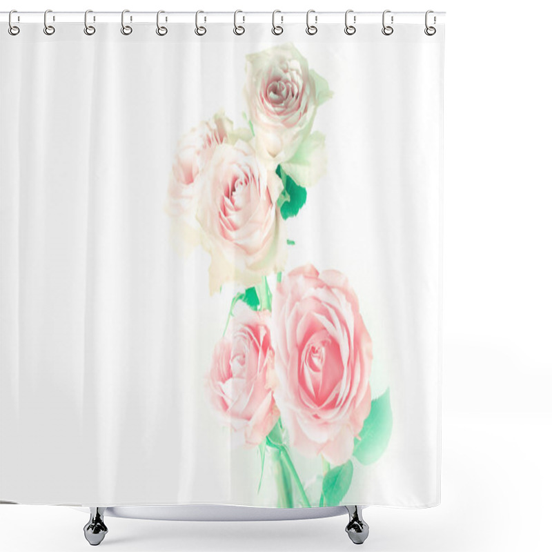 Personality  Delicate Pastel Roses On A White Background Shower Curtains