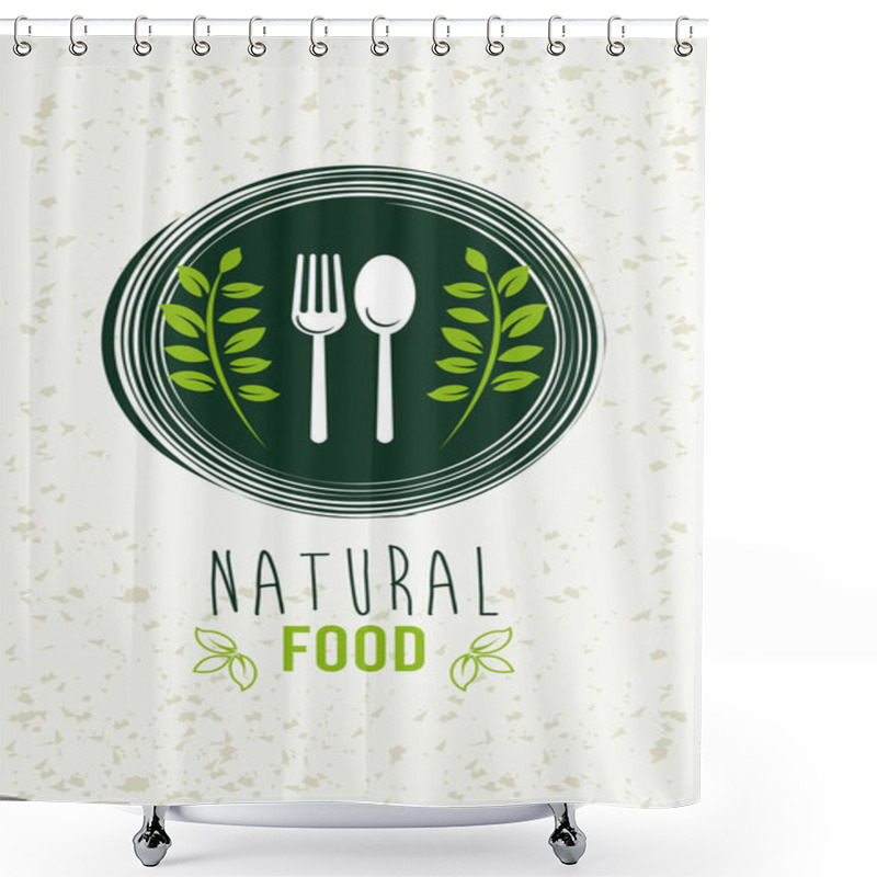 Personality  Premium And Healthy Food Poster With Leafs Wreath And Cutleries Shower Curtains