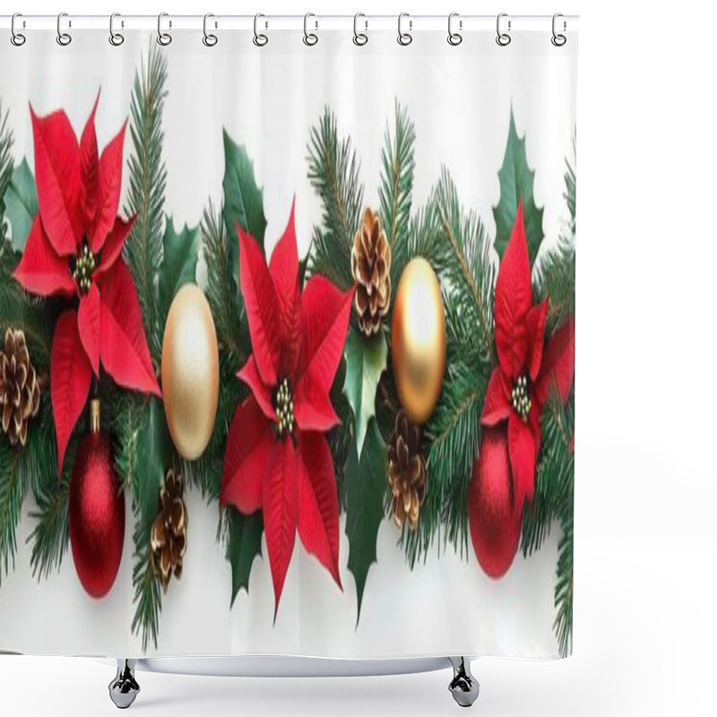 Personality  Festive Holiday Arrangement With Red Poinsettias And Gold Ornaments. Shower Curtains