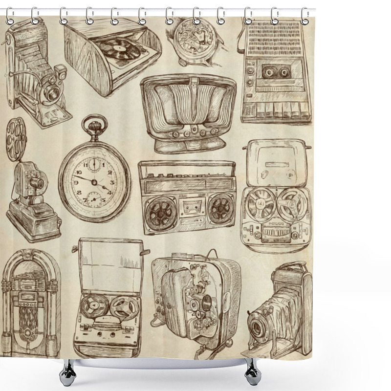 Personality  Old Objects - Full Sized Hand Drawn Collection Shower Curtains