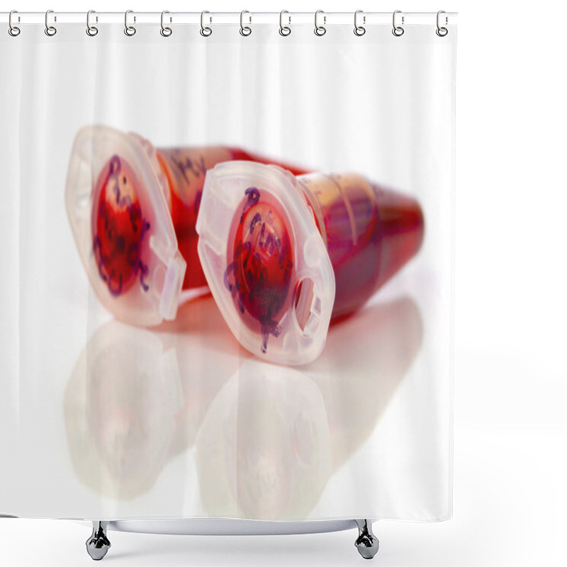 Personality  Sample Of Stem Cells In The Reaction Tube, Isolated On White Bac Shower Curtains