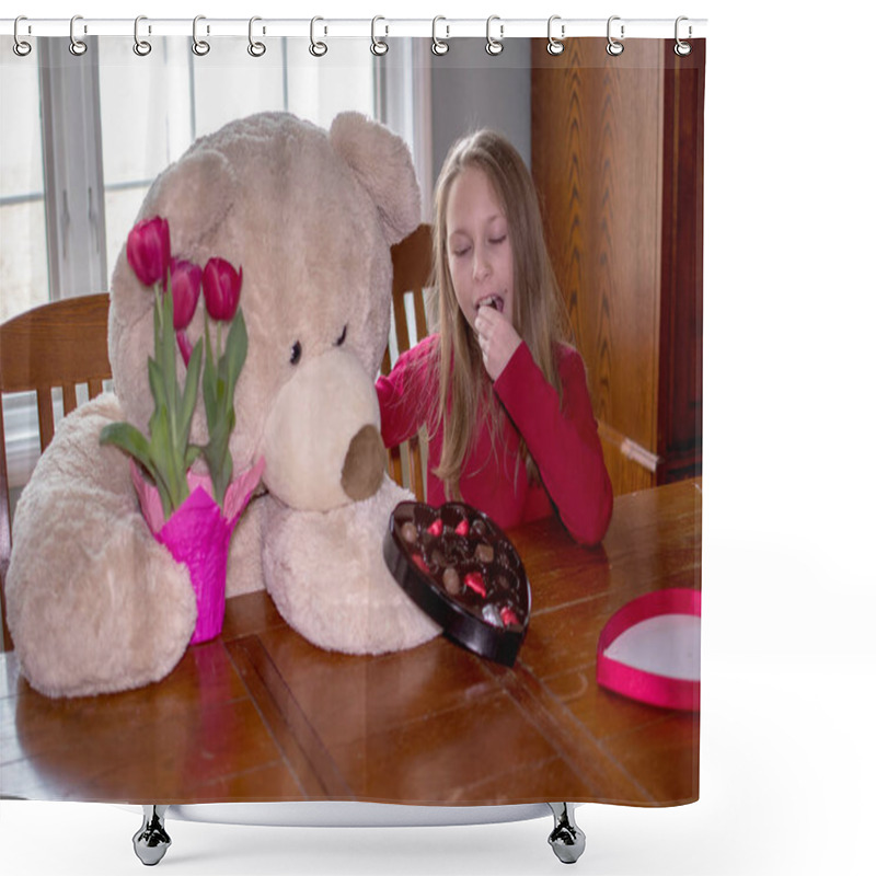 Personality  Bear And Girl With Valentines Day Chocolates And Flowers Shower Curtains