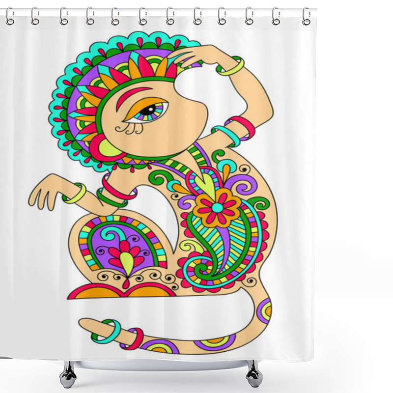 Personality  Line Art Drawing Of Ethnic Monkey In Decorative Ukrainian Style Shower Curtains