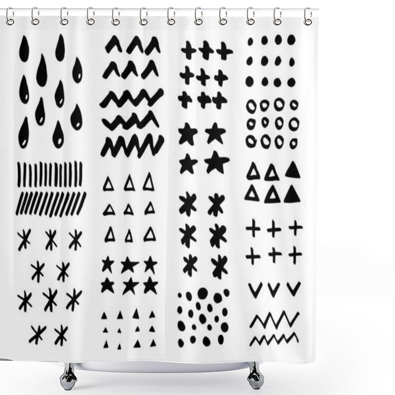 Personality  Doodle Hand Drawn Vector Texture Set. Triangles, Circles, Dots,  Shower Curtains