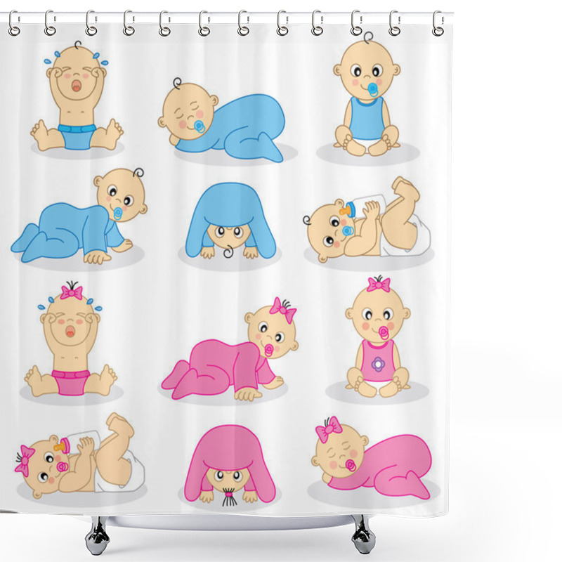 Personality  Vector Illustration Of Baby Boys And Baby Gir Shower Curtains