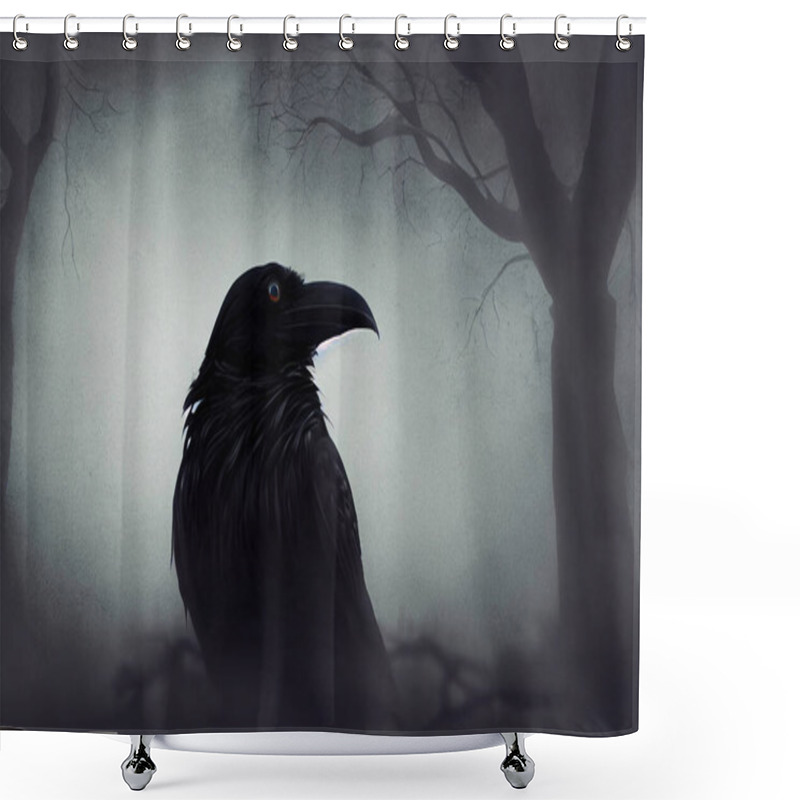 Personality  Black Crow Sitting On Tree At Night Shower Curtains