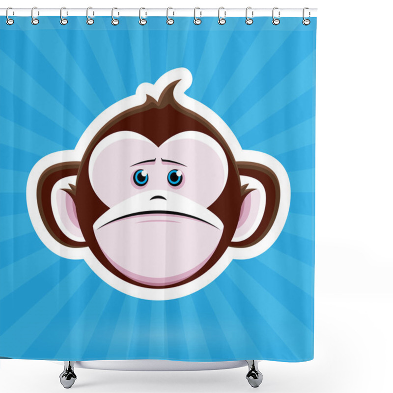 Personality  Cartoon Monkey Face With Sad Expression On Blue Background Shower Curtains