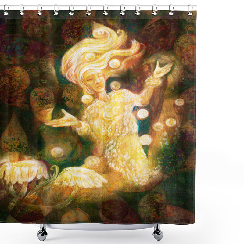 Personality  Magical Radiant Fairy Spirit In Forest Dwelling Making Floating Lights Shower Curtains