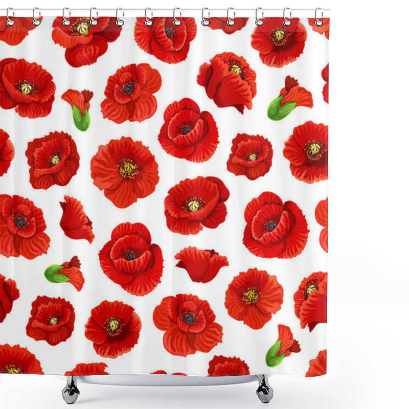 Personality  Poppy Flowers Seamless Pattern, Vector Shower Curtains