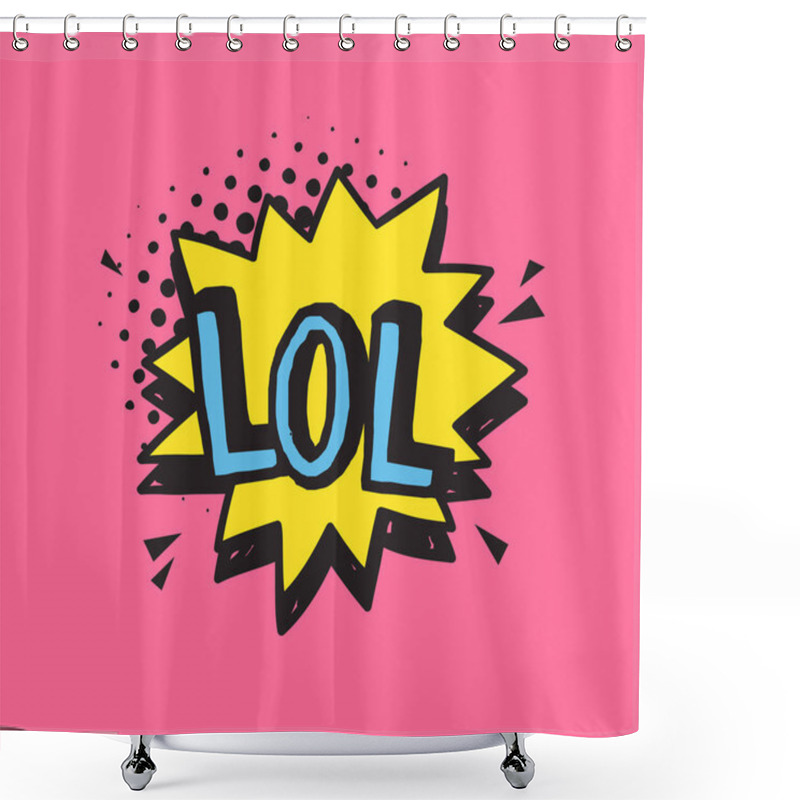 Personality  Hand Drawn Speech Bubble With Text On Pink Background And Halftone. Vector Pop Art Object And Word LOL. Doodle Element For Dialog Or Comic Shower Curtains