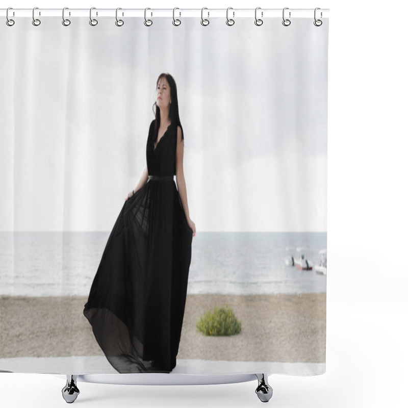 Personality  Woman Dancing On Sea Beach Shower Curtains