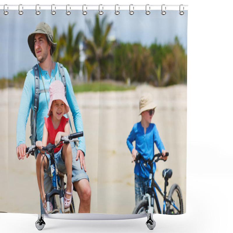 Personality  Father And Kids Riding Bikes Shower Curtains