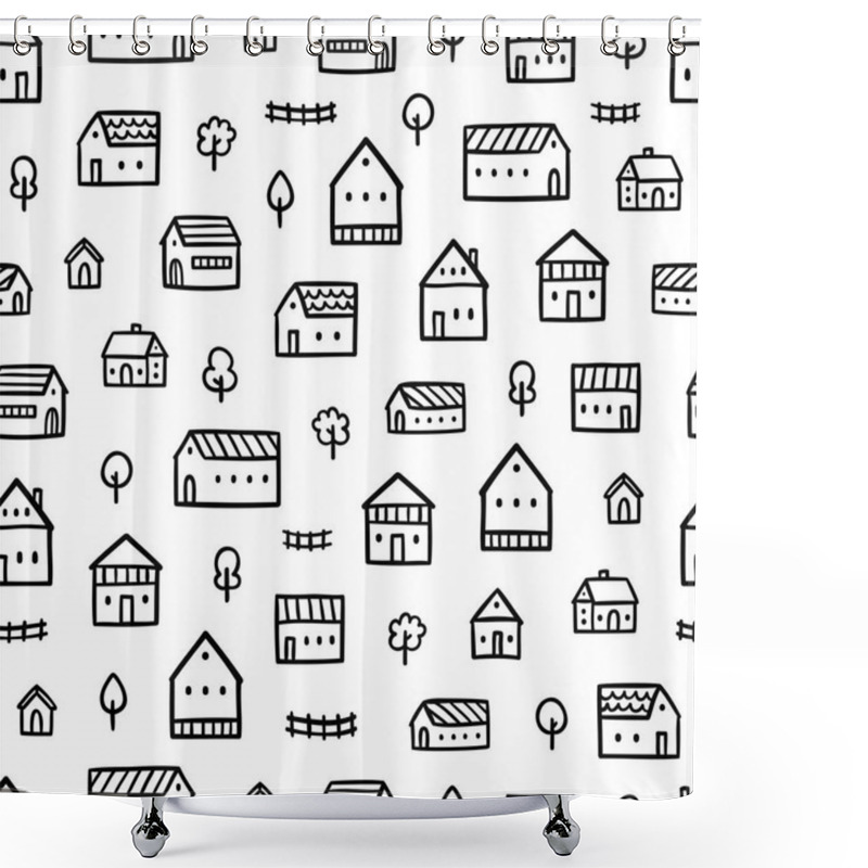 Personality  City Houses Doodle Pattern Shower Curtains