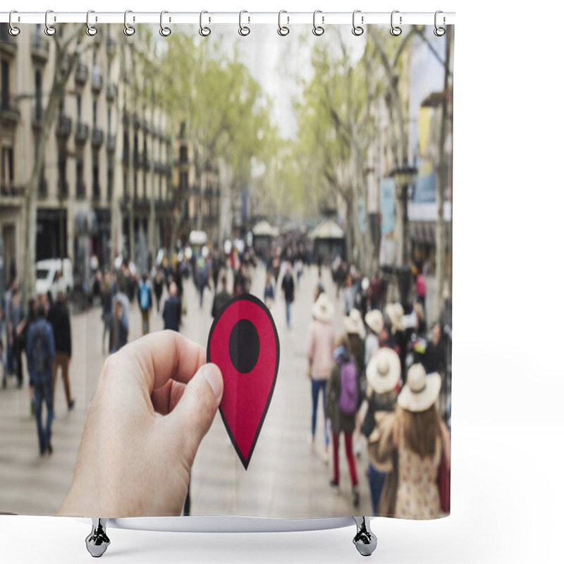 Personality  Man With A Red Marker In Las Ramblas, Barcelon Shower Curtains