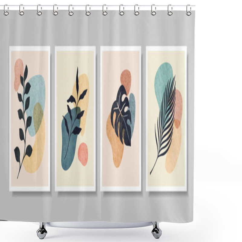 Personality  Set Of Abstract Botanical Wall Art, Abstract Leaves, Boho Branch Botanical Art For Wall Decoration, Postcard Or Brochure Design. Vector Illustration. Shower Curtains