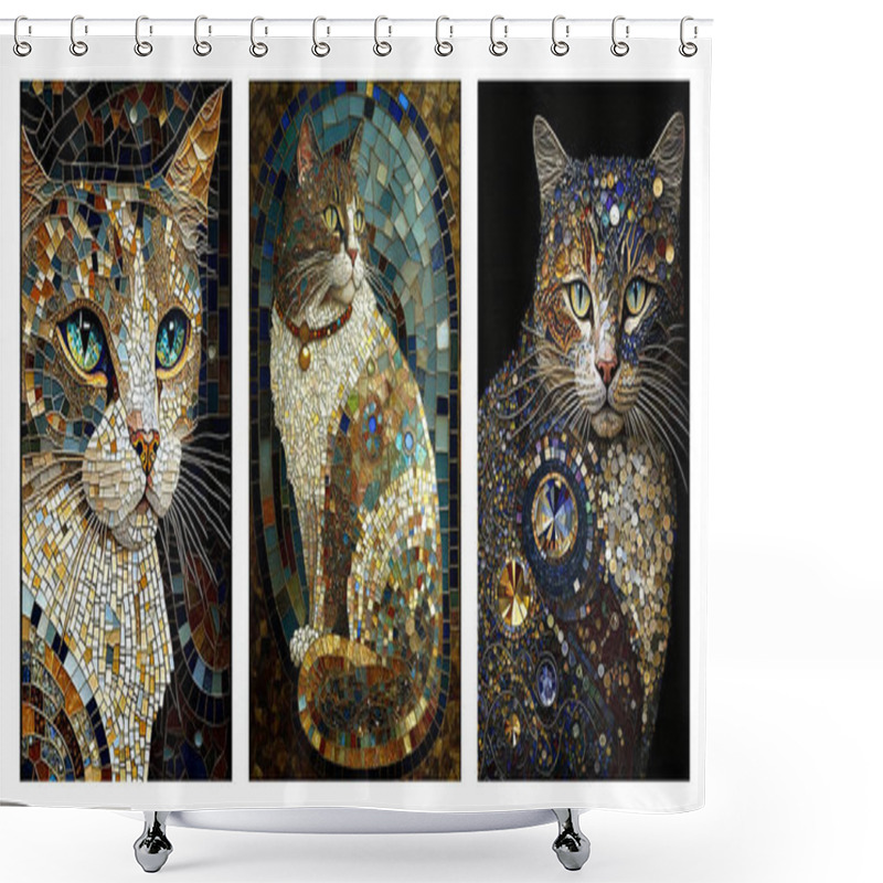 Personality  Legendary Cats Mosaic Art. Collage Of Photos With A Cat. Artwork Canvas Wall Poster Art Shower Curtains