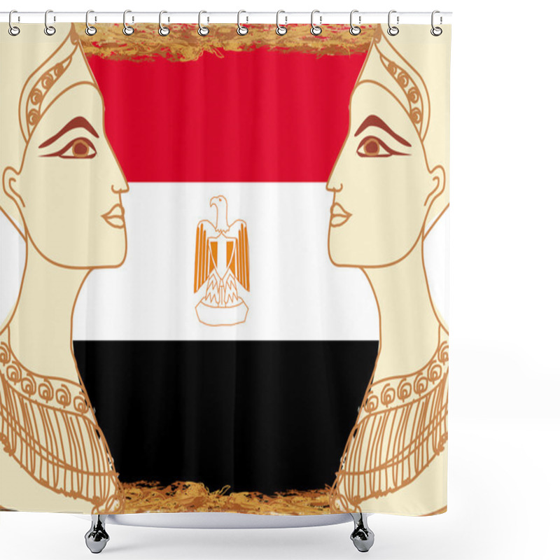 Personality  Egyptian Queen Cleopatra On The Background Of The Flag Of Egypt Shower Curtains