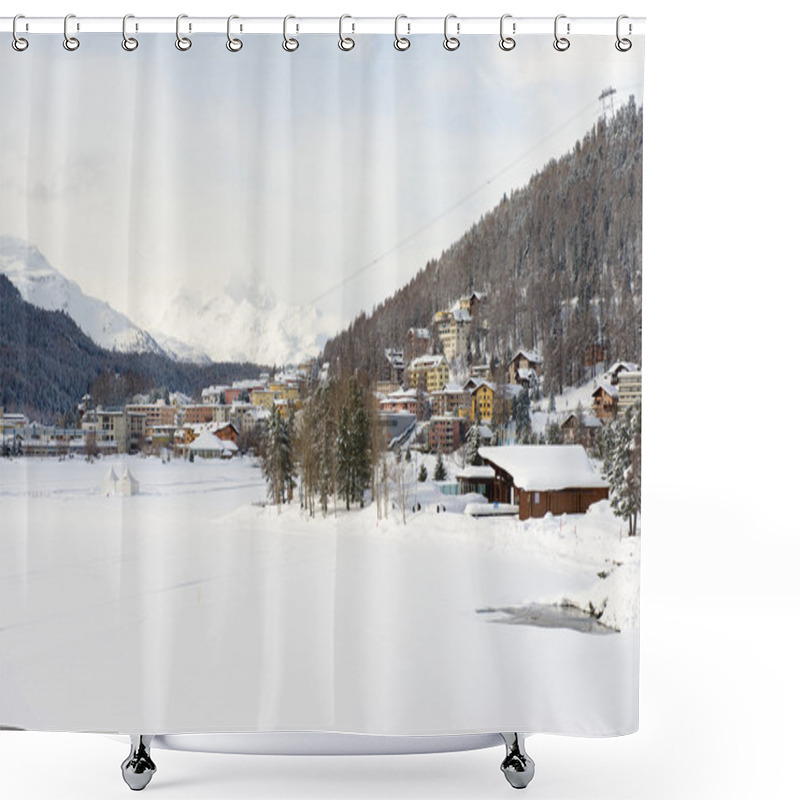 Personality  View To The Frozen Lake And Buildings Of St. Moritz, Switzerland. St.Moritz Is The Famous Ski Resort In Switzerland. Shower Curtains