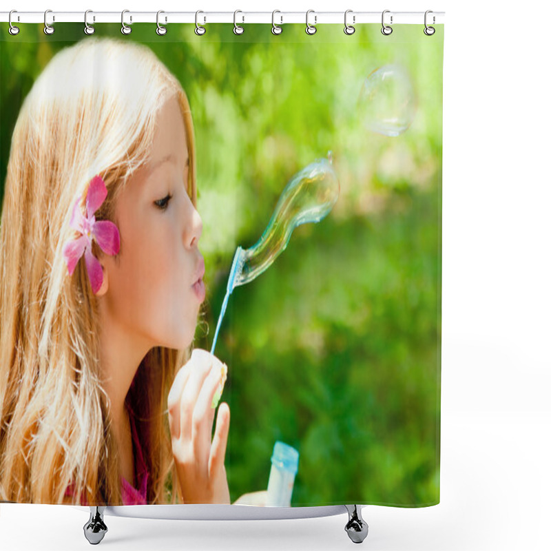 Personality  Children Blowing Soap Bubbles In Outdoor Forest Shower Curtains