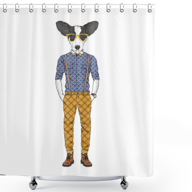 Personality  Welsh Corgi Breed Hipster Illustration. Shower Curtains