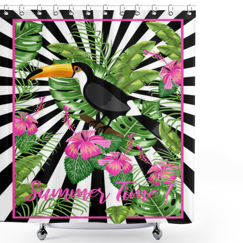 Personality  Invitation Template For A Beach Party.Toucan Bird And Tropical Leaves.Poster. Shower Curtains