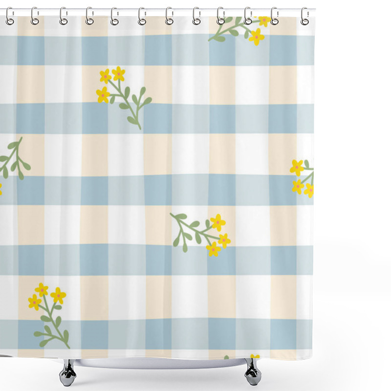 Personality  Gingham Seamless Vector Pattern With Meadow Flowers. Tartan Check For Tablecloths, Napkins, Clothes, Packaging, For The Easter Holiday. Cozy Cute Childish Background In A Pastel Palette Shower Curtains