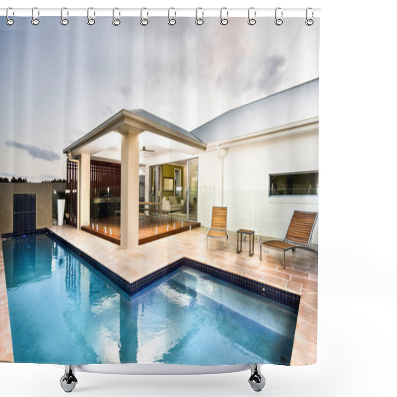 Personality  A Large Swimming Backyard Pool In Modern House Shower Curtains