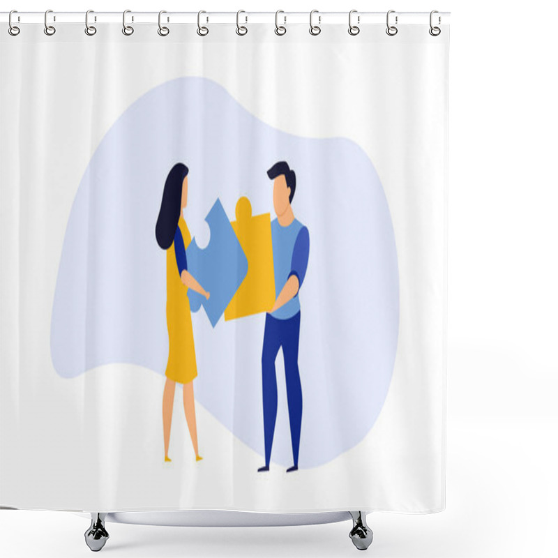 Personality  Puzzle Team Work Vector Illustration Concept Partner. Partnership Teamwork Business People Collaboration Together Vector Design. Concept Jigsaw Part Solution Group Connect. Cooperation Strategy Idea Shower Curtains