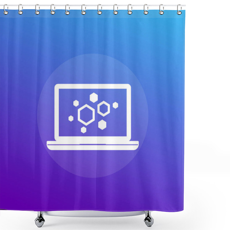 Personality  Nanoparticles Icon With Laptop, Vector Shower Curtains