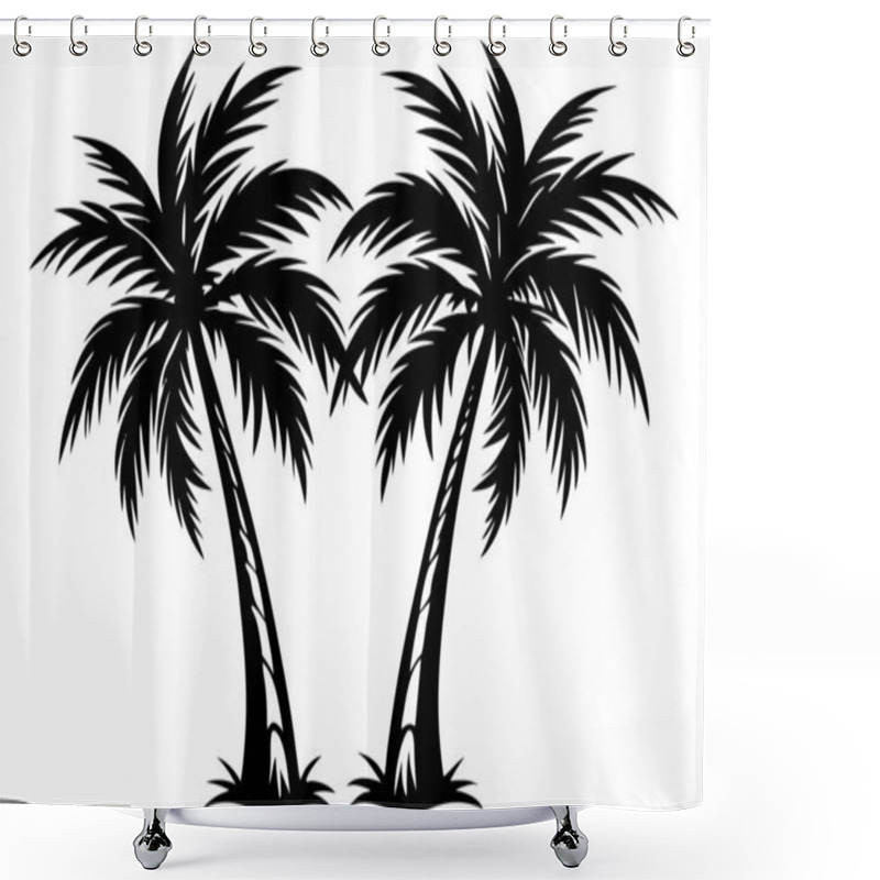 Personality  Striking Black And White Silhouette Of Two Palm Trees Shower Curtains