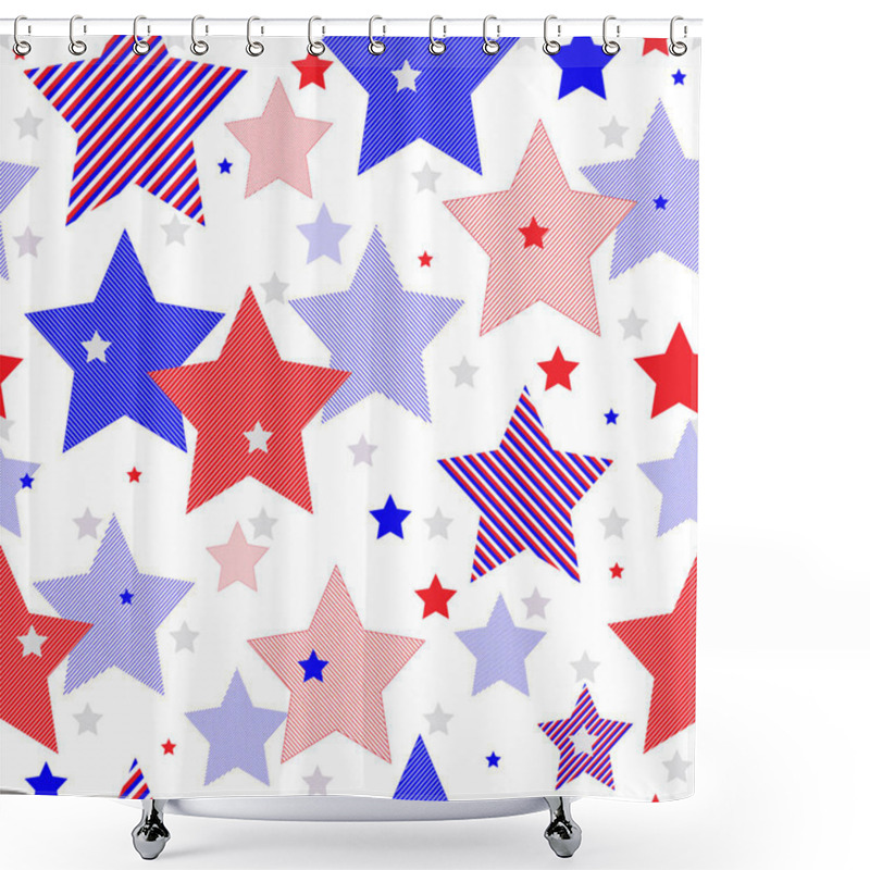 Personality  Seamless Pattern Of Striped Red And Blue Five-pointed Stars On A Transparent Background, Vector Eps 8 Shower Curtains