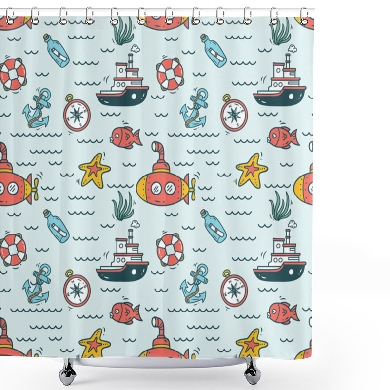 Personality  Cartoon Nautical  Background Shower Curtains