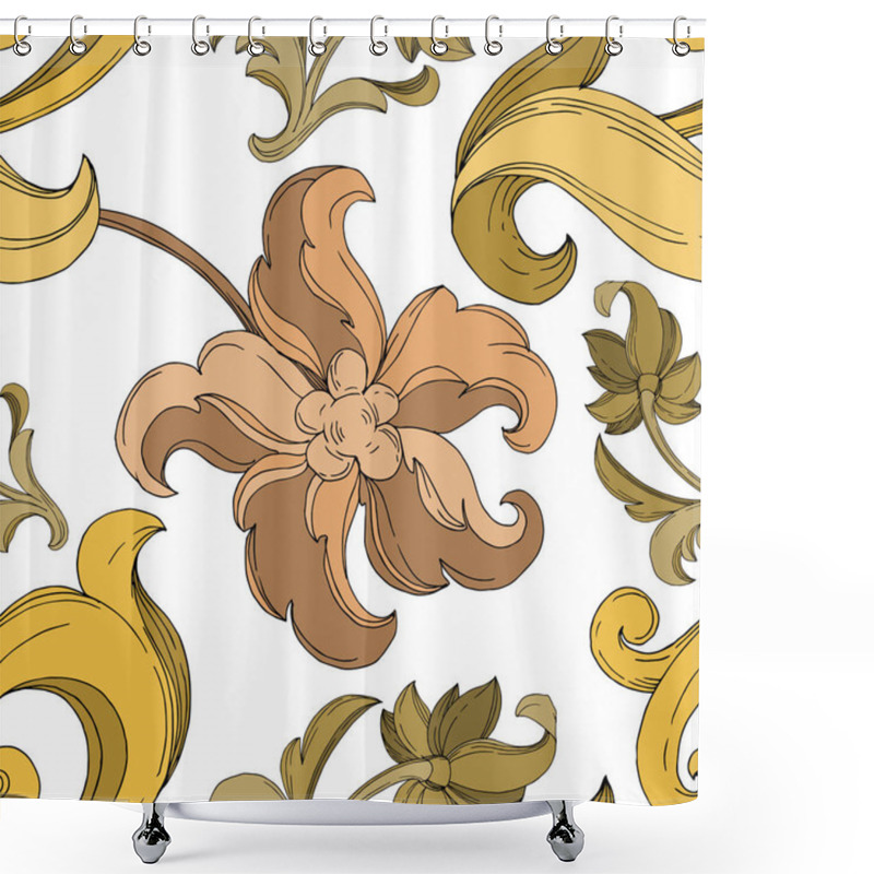 Personality  Vector Golden Monogram Floral Ornament. Black And White Engraved Ink Art. Seamless Background Pattern. Shower Curtains