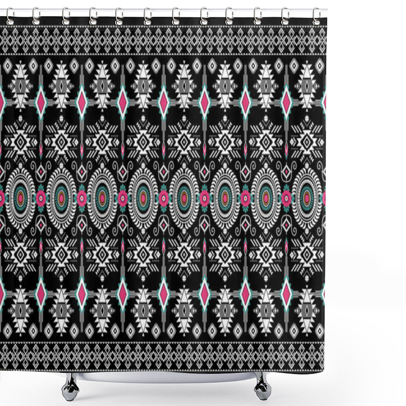 Personality  Beautiful Figure Tribal African Geometric Ethnic Oriental Pattern Traditional On Black Background.Aztec Style Embroidery Abstract Vector Illustration.design For Texture,fabric,clothing,wrapping,print. Shower Curtains