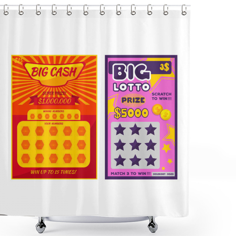 Personality  Lottery Ticket Vector Lucky Bingo Card Win Chance Lotto Game Jackpot Ticketing Set Illustration Lottery Gaming Tickets Isolated On White Background Shower Curtains