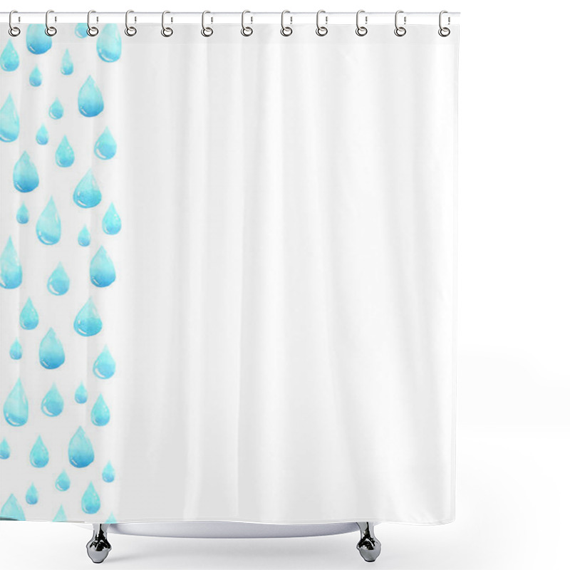 Personality  Water Drops Frame With Empty Space For Your Text. Frame Made Of Raindrops, Tears. Watercolor Hand Painting. Shades Of Blue Abstract Background. Shower Curtains