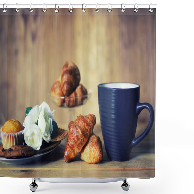 Personality  Tea Cup Croissant Breakfast Shower Curtains