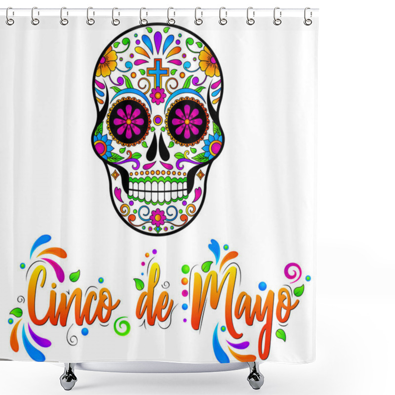 Personality  Mexican Sugar Skulls, Cinco De Maya Vector Isolated Illustration On White Background.  Shower Curtains