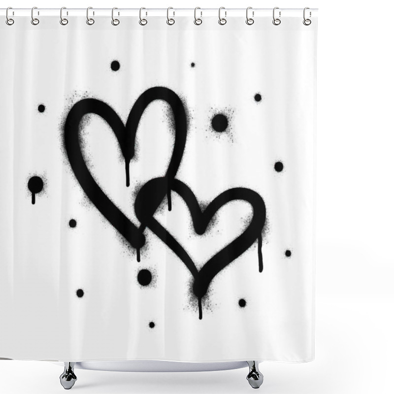 Personality  Spray Graffiti Heart Sign Painted In Black On White. Love Heart Drop Symbol. Isolated On A White Background. Vector Illustration Shower Curtains