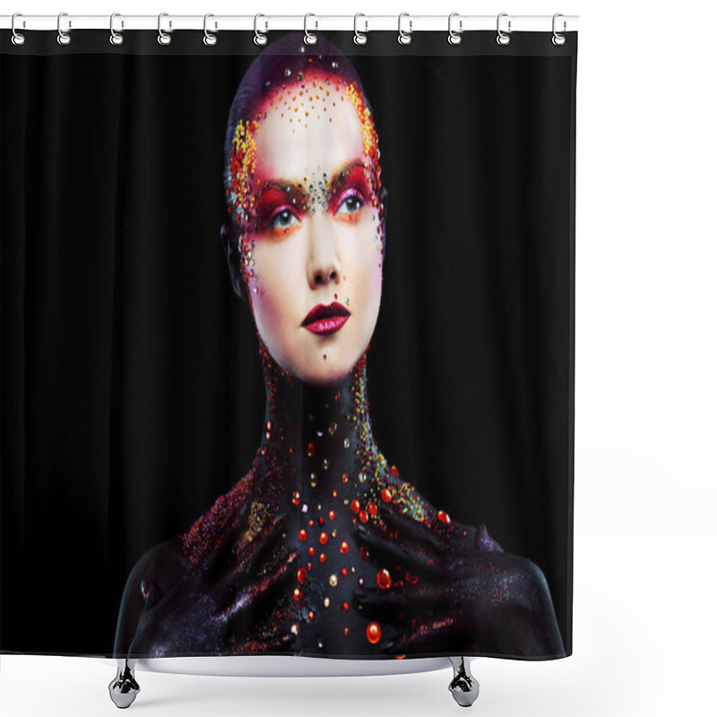 Personality  Young Attractive Girl In Bright Art-makeup, Body Painting. Shower Curtains