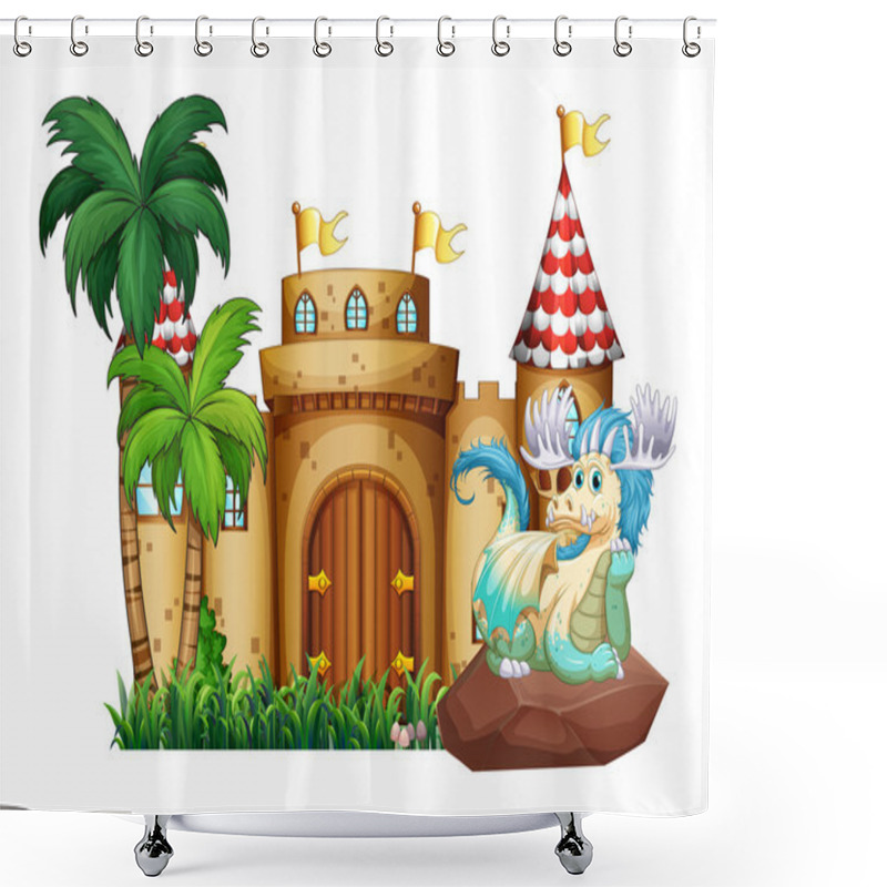 Personality  Castle With A Dragon Shower Curtains