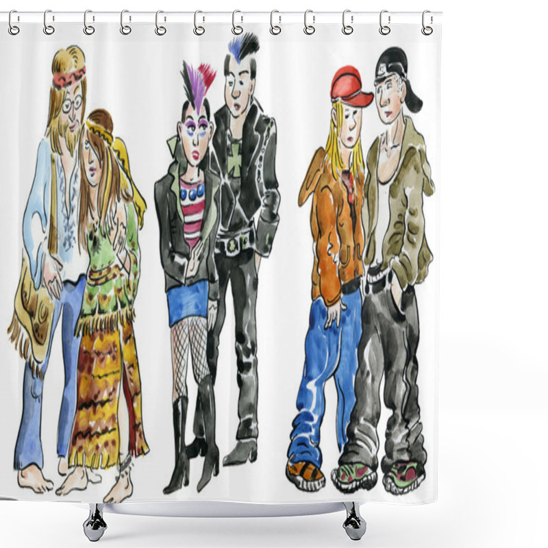 Personality  Set Of Hippie, Punk And Rock Teens Characters Shower Curtains