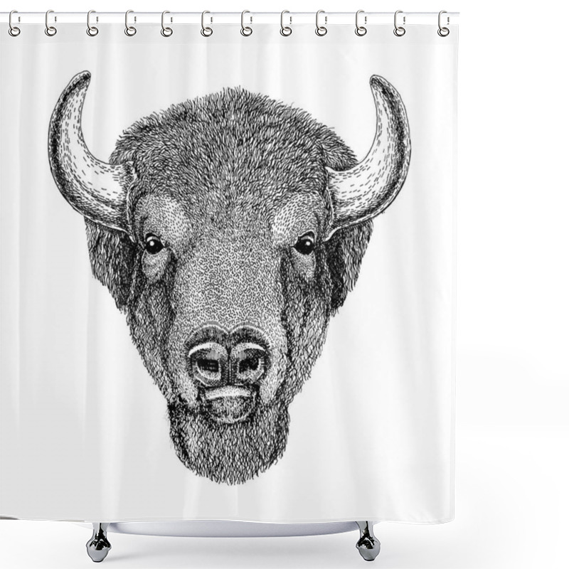 Personality  Wild Bison Large Mammal Hand Drawn Illustration Shower Curtains