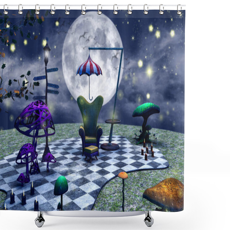 Personality  Dark Fairytale Scene Of A Couch, And Umbrella, Candles, And Mushrooms.  Shower Curtains