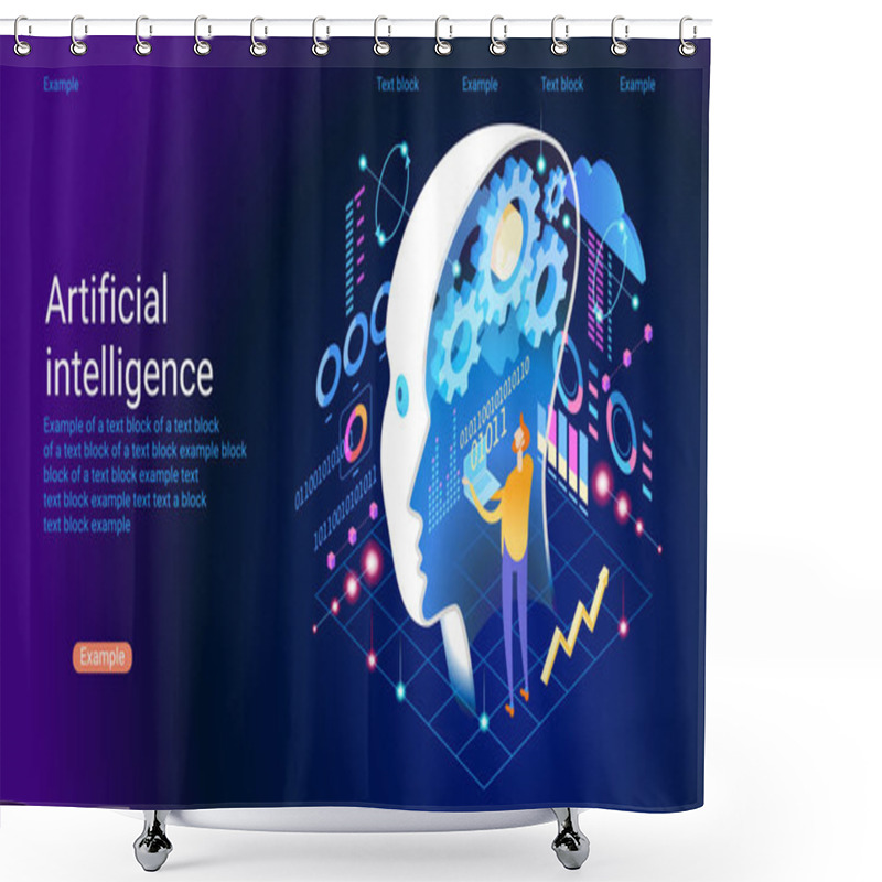 Personality  Machine Learning, Artificial Intelligence, Digital Brain And Artificial Thinking Process Concept. Sci-Fi Cybernetic Robot With AI.  Shower Curtains