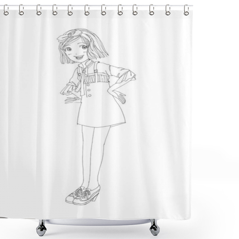 Personality  Beautiful Cute Girls Hand Drawn, Happy Young Girl Teenager Cartoon Doodle Women Isolated On White Background Vector Illustration Shower Curtains